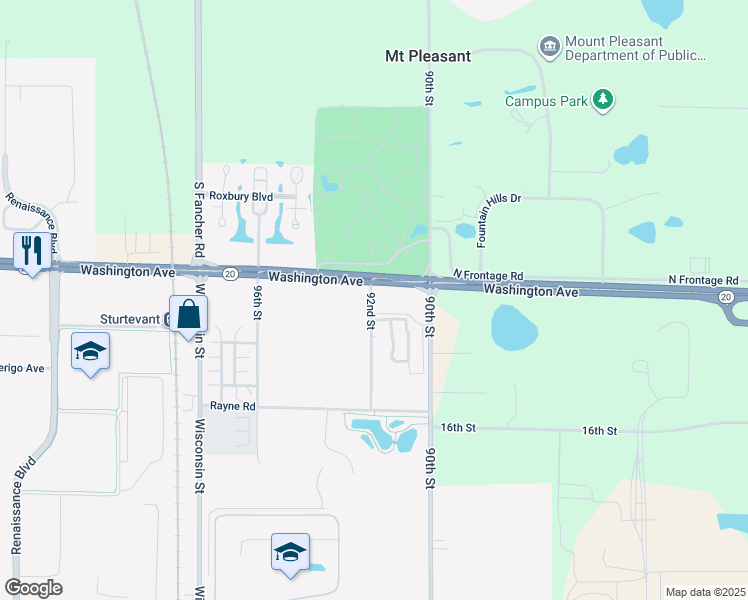map of restaurants, bars, coffee shops, grocery stores, and more near 1503 92nd Street in Sturtevant
