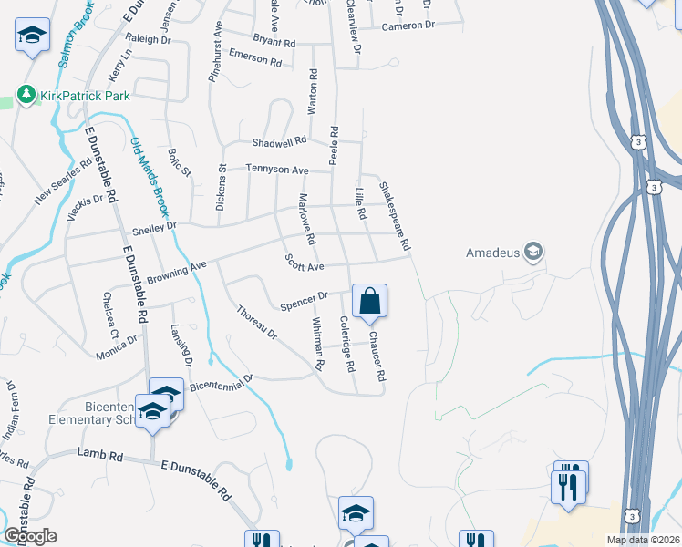 map of restaurants, bars, coffee shops, grocery stores, and more near 26 Spencer Drive in Nashua