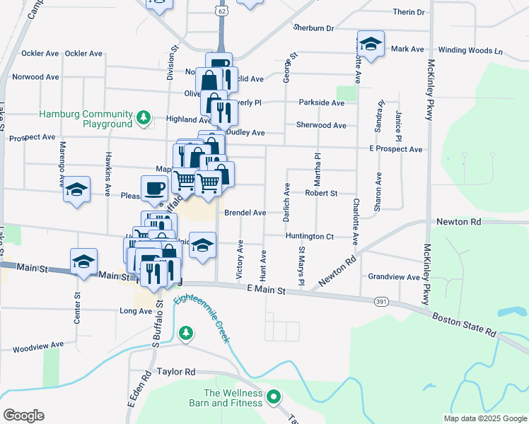 map of restaurants, bars, coffee shops, grocery stores, and more near 132 Hunt Avenue in Hamburg