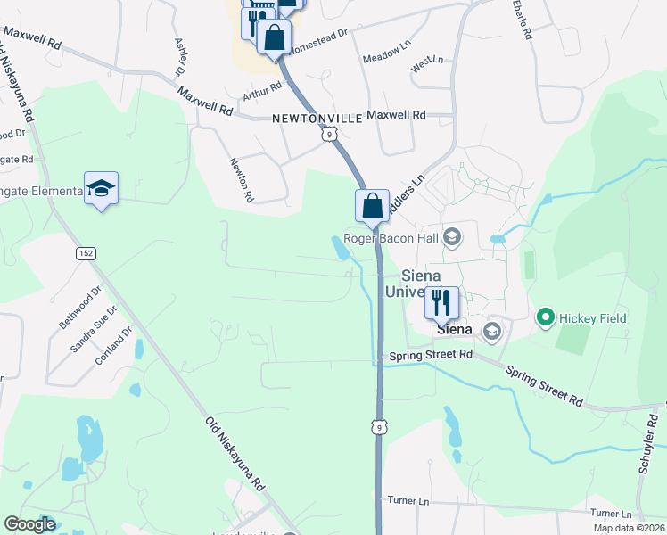 map of restaurants, bars, coffee shops, grocery stores, and more near 11 Campus View Drive in Albany
