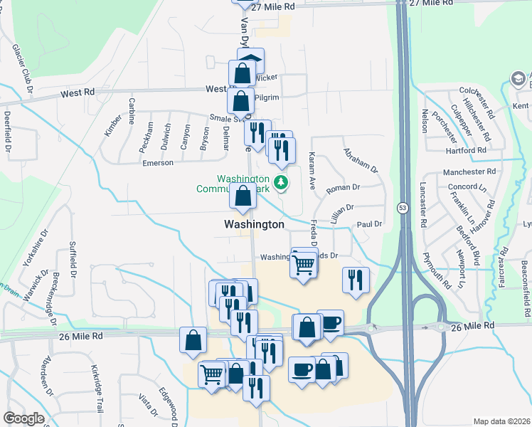 map of restaurants, bars, coffee shops, grocery stores, and more near in Washington