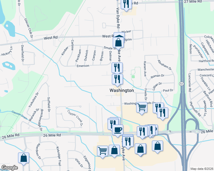 map of restaurants, bars, coffee shops, grocery stores, and more near 7706 Lindrath in Washington