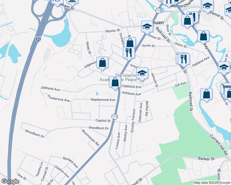 map of restaurants, bars, coffee shops, grocery stores, and more near 155 Lowell Street in Methuen