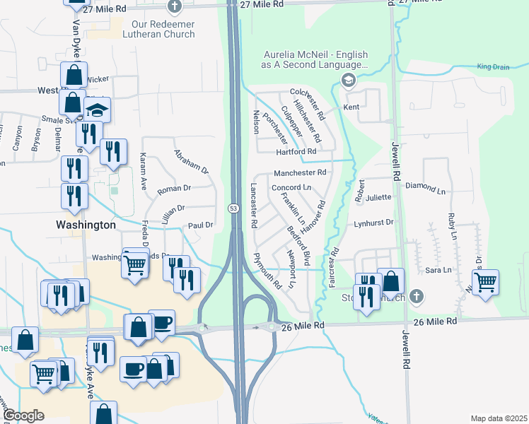 map of restaurants, bars, coffee shops, grocery stores, and more near 11092 Brighton Lane in Washington