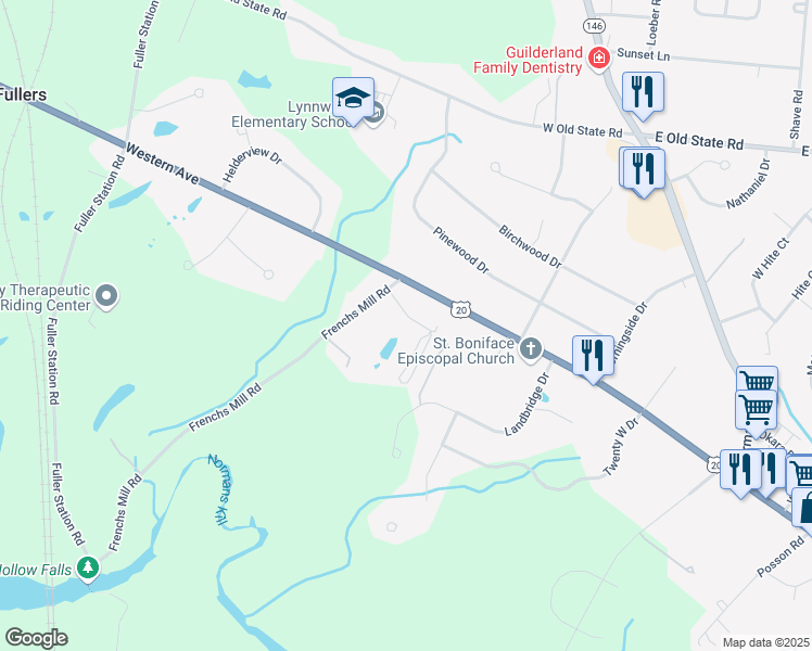 map of restaurants, bars, coffee shops, grocery stores, and more near 5060 Western Turnpike in Altamont