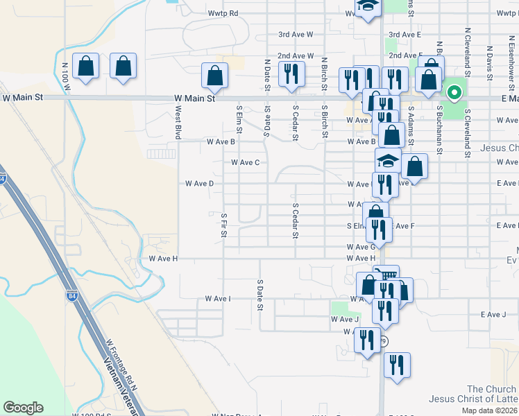 map of restaurants, bars, coffee shops, grocery stores, and more near 501 West Avenue East in Jerome