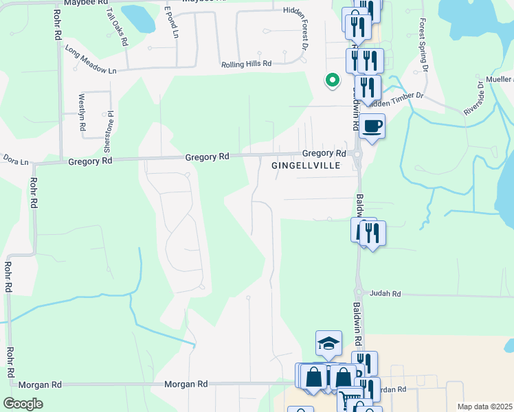 map of restaurants, bars, coffee shops, grocery stores, and more near 3537 Gregory Road in Orion Township