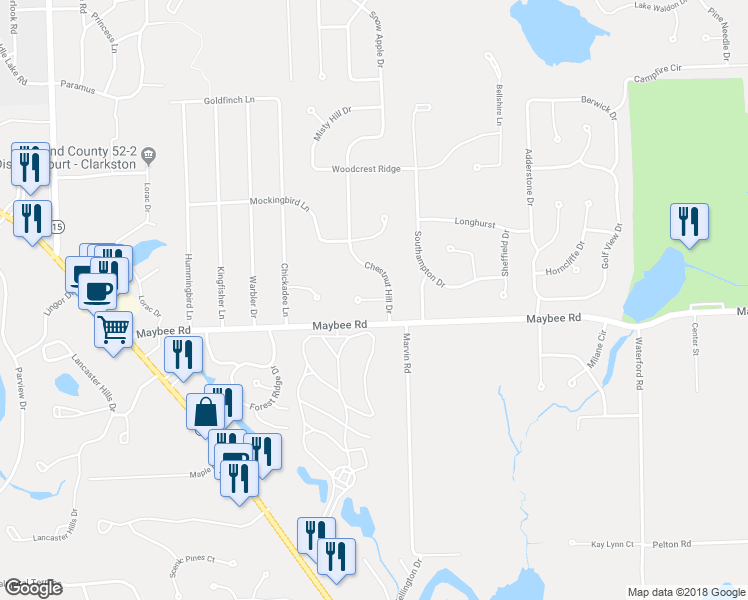 map of restaurants, bars, coffee shops, grocery stores, and more near 6401 Chestnut Hill Court in Clarkston