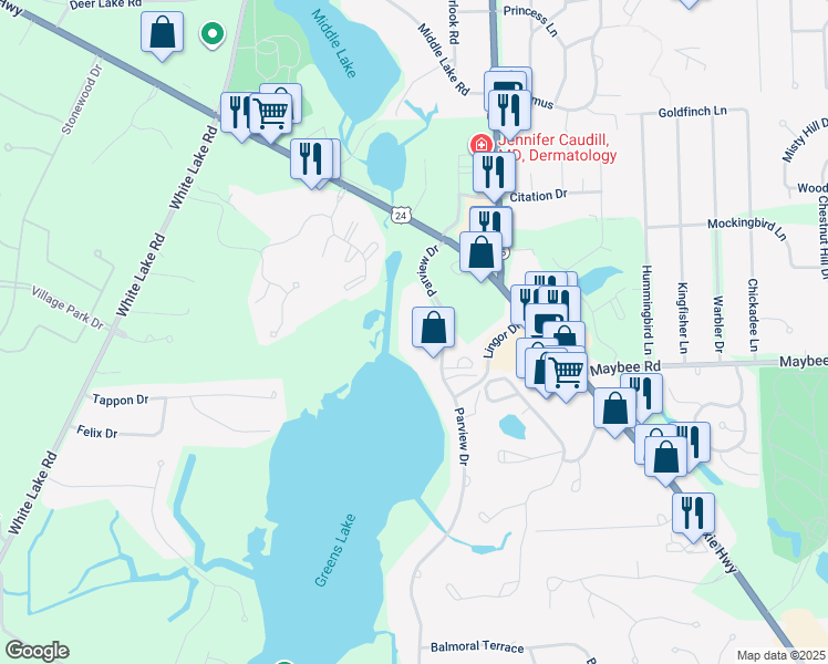 map of restaurants, bars, coffee shops, grocery stores, and more near 5591 Parview Drive in Independence charter Township