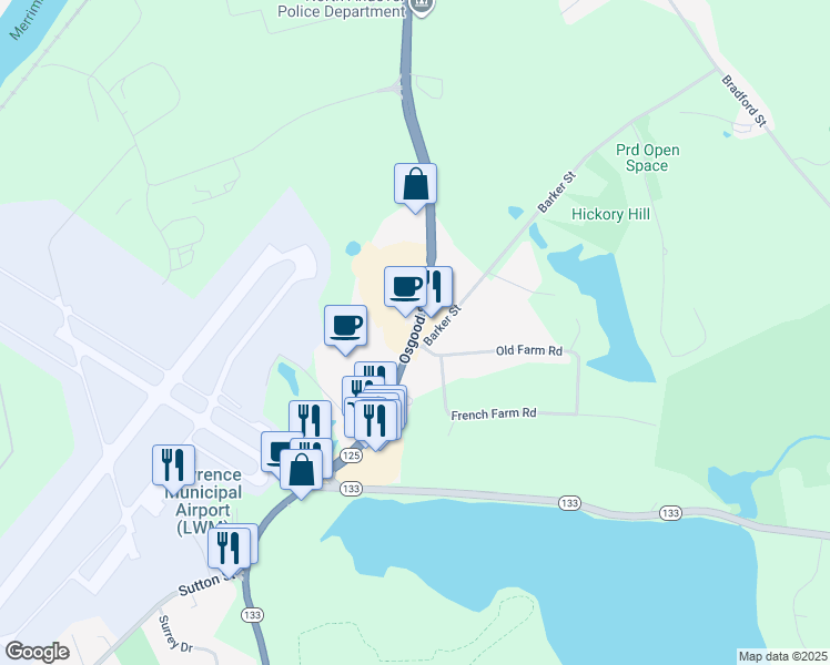 map of restaurants, bars, coffee shops, grocery stores, and more near 1252 Osgood Street in North Andover