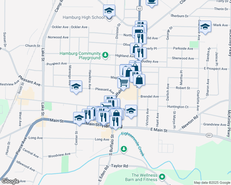 map of restaurants, bars, coffee shops, grocery stores, and more near 29 Pleasant Avenue in Hamburg