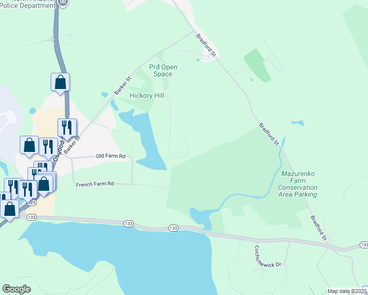 map of restaurants, bars, coffee shops, grocery stores, and more near 266 Hickory Hill Road in North Andover