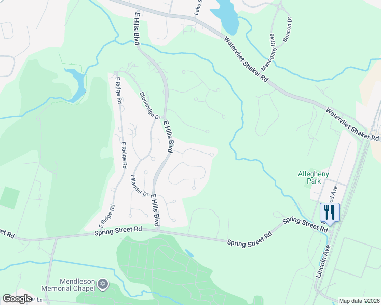 map of restaurants, bars, coffee shops, grocery stores, and more near 3 Brinker Way in Albany
