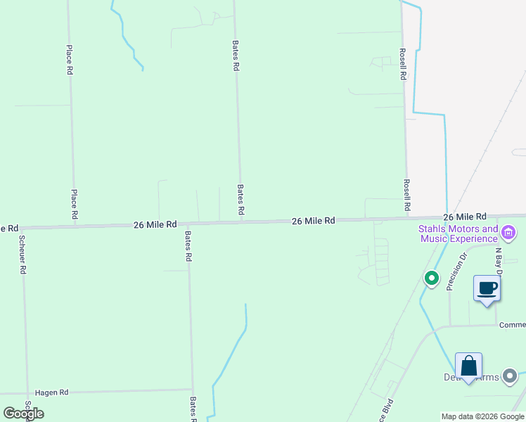 map of restaurants, bars, coffee shops, grocery stores, and more near 28937 26 Mile Road in New Haven