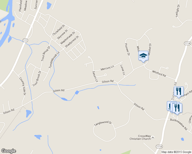 map of restaurants, bars, coffee shops, grocery stores, and more near 8 Pluto Lane in Nashua
