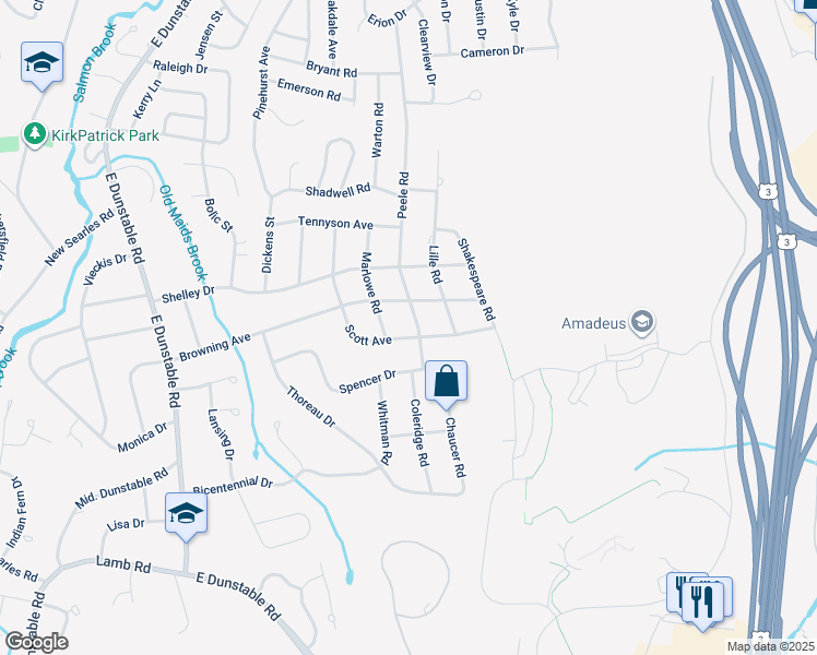 map of restaurants, bars, coffee shops, grocery stores, and more near 137 Peele Road in Nashua