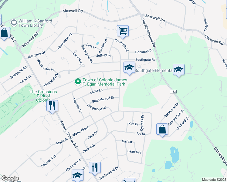 map of restaurants, bars, coffee shops, grocery stores, and more near 37 Briarwood Road in Albany