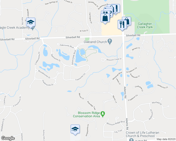map of restaurants, bars, coffee shops, grocery stores, and more near 3489 Tremonte Circle in Oakland charter Township