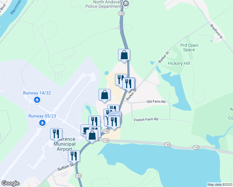 map of restaurants, bars, coffee shops, grocery stores, and more near 1254 Osgood Street in North Andover