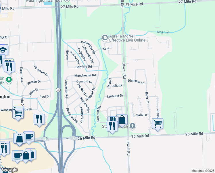 map of restaurants, bars, coffee shops, grocery stores, and more near 57399 Robert in Washington
