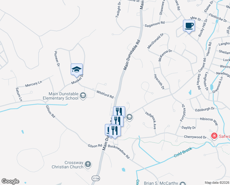 map of restaurants, bars, coffee shops, grocery stores, and more near 447 Main Dunstable Road in Nashua