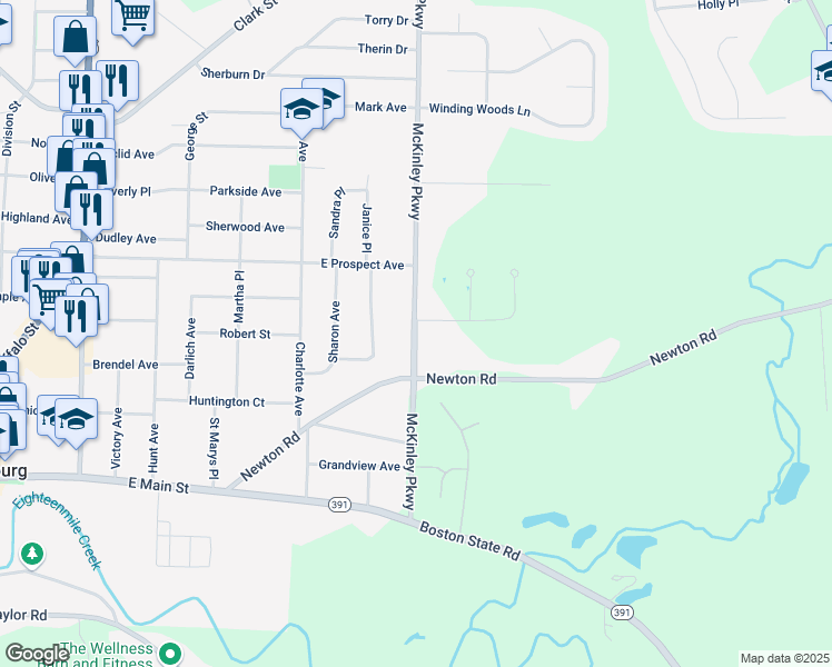 map of restaurants, bars, coffee shops, grocery stores, and more near 6171 McKinley Parkway in Hamburg