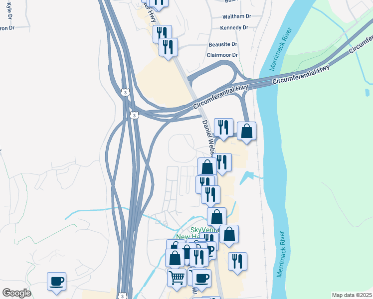 map of restaurants, bars, coffee shops, grocery stores, and more near 10 Autumn Leaf Drive in Nashua