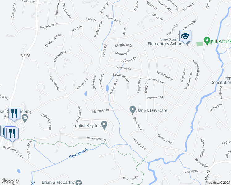 map of restaurants, bars, coffee shops, grocery stores, and more near 2 Alford Lane in Nashua