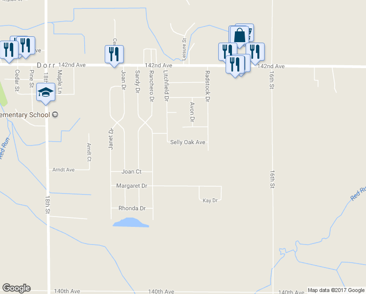 map of restaurants, bars, coffee shops, grocery stores, and more near 1680 Selly Oak Avenue in Dorr