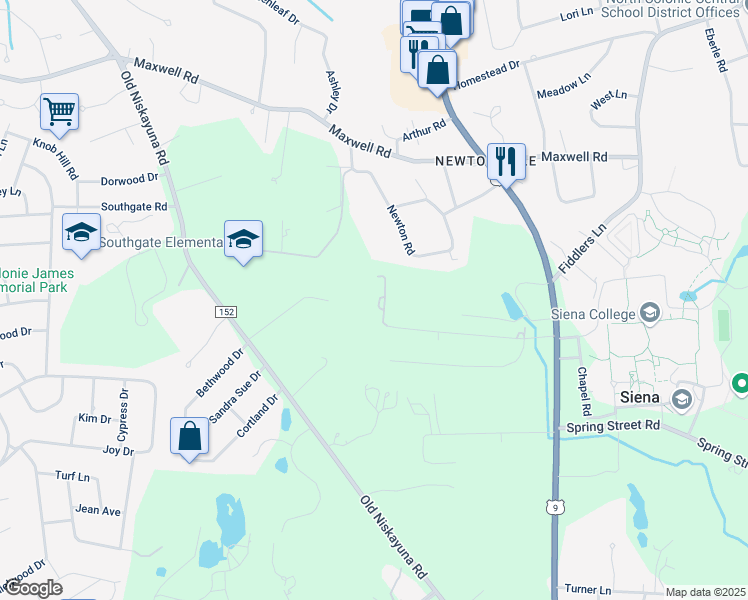 map of restaurants, bars, coffee shops, grocery stores, and more near 38 Campus View Drive in Albany