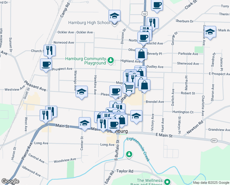 map of restaurants, bars, coffee shops, grocery stores, and more near 29 Pleasant Avenue in Hamburg