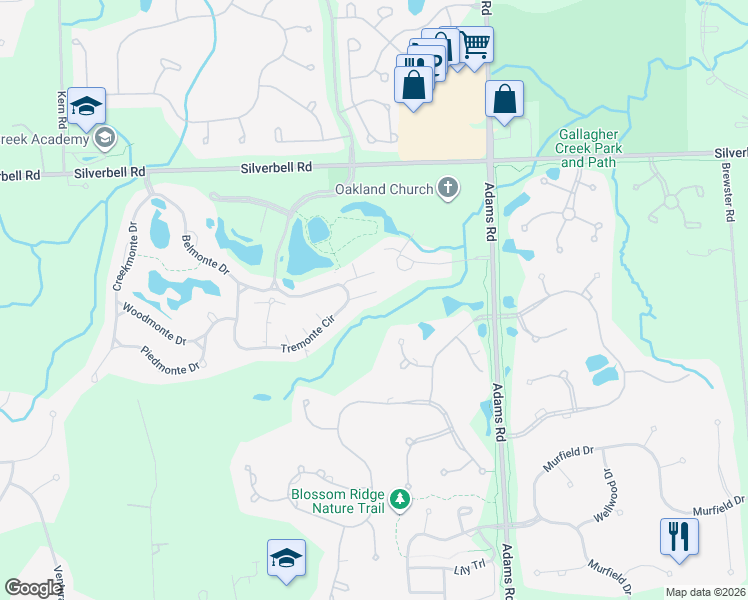 map of restaurants, bars, coffee shops, grocery stores, and more near 3402 Tremonte Circle in Oakland charter Township