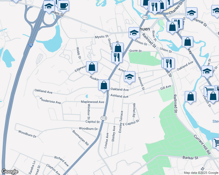 map of restaurants, bars, coffee shops, grocery stores, and more near 144 Lowell Street in Methuen