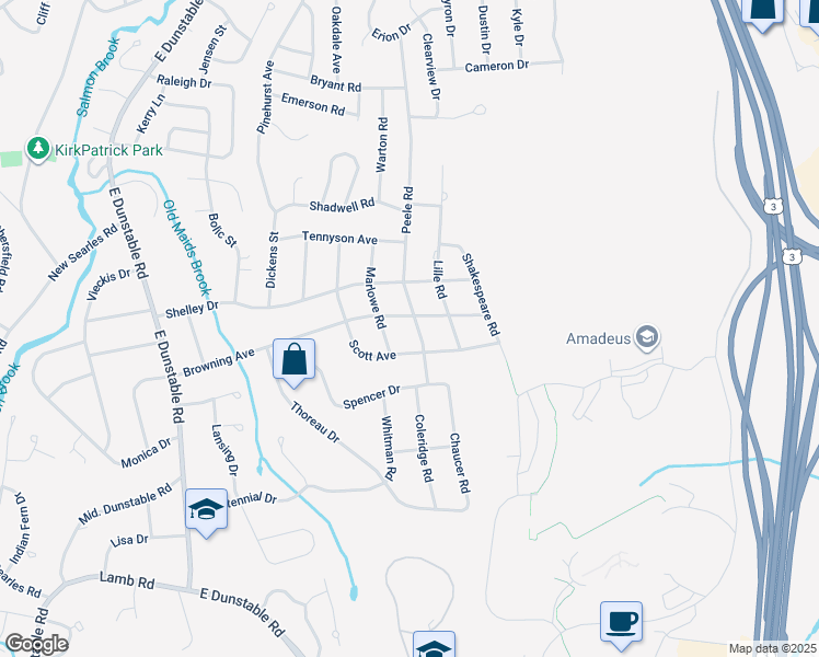 map of restaurants, bars, coffee shops, grocery stores, and more near 137 Peele Road in Nashua