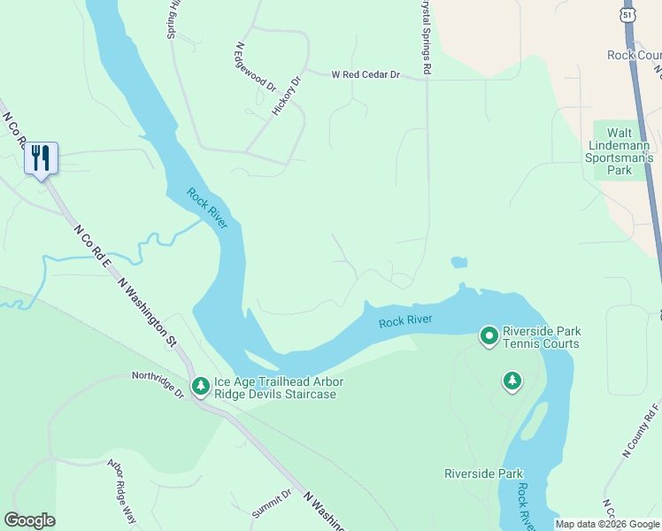 map of restaurants, bars, coffee shops, grocery stores, and more near 3031 North Whitetail Lane in Janesville