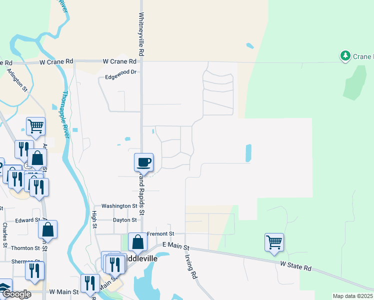 map of restaurants, bars, coffee shops, grocery stores, and more near 503 Tanglewood Drive in Middleville