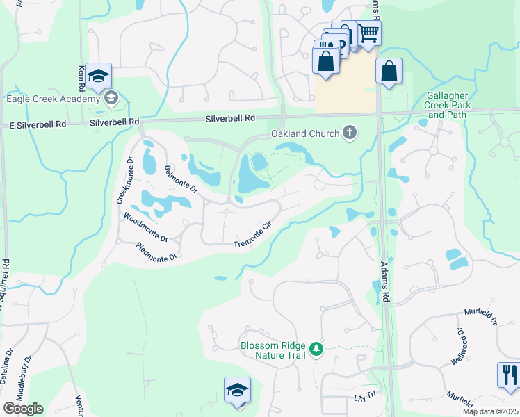 map of restaurants, bars, coffee shops, grocery stores, and more near 3513 Tremonte Circle in Oakland charter Township