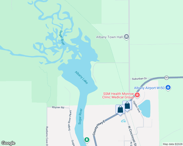 map of restaurants, bars, coffee shops, grocery stores, and more near W1556 Ware Road in Albany