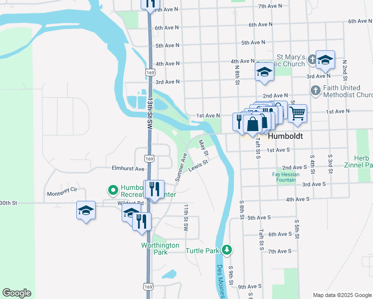 map of restaurants, bars, coffee shops, grocery stores, and more near 1101 Sumner Avenue in Humboldt