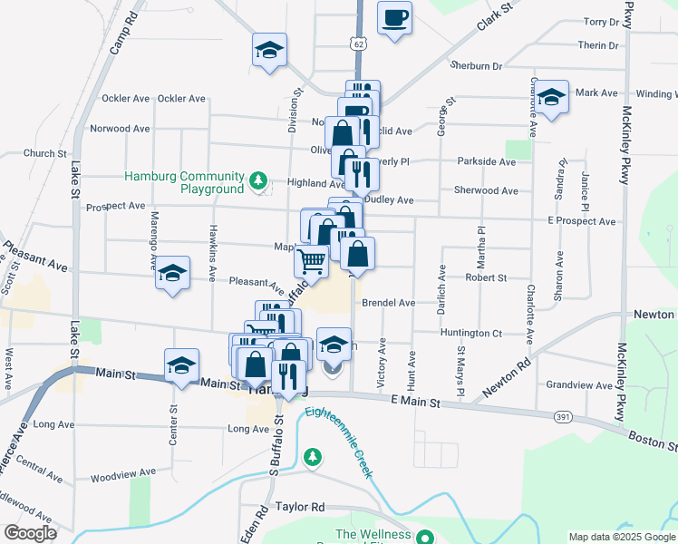 map of restaurants, bars, coffee shops, grocery stores, and more near 140 Pine Street in Hamburg