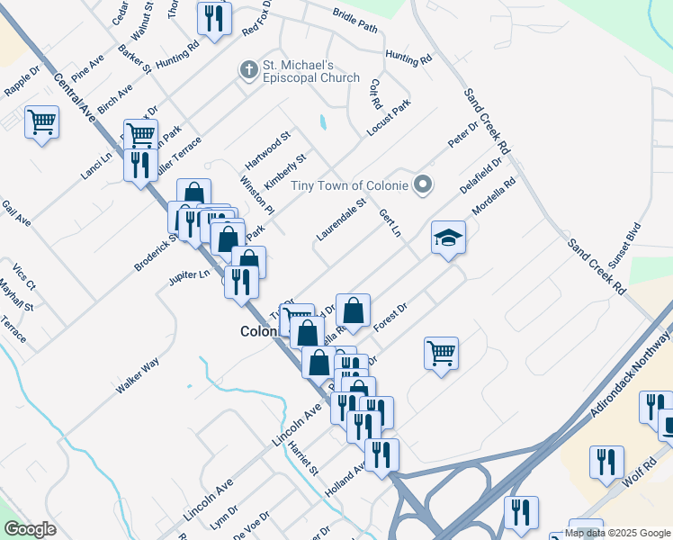 map of restaurants, bars, coffee shops, grocery stores, and more near in Albany