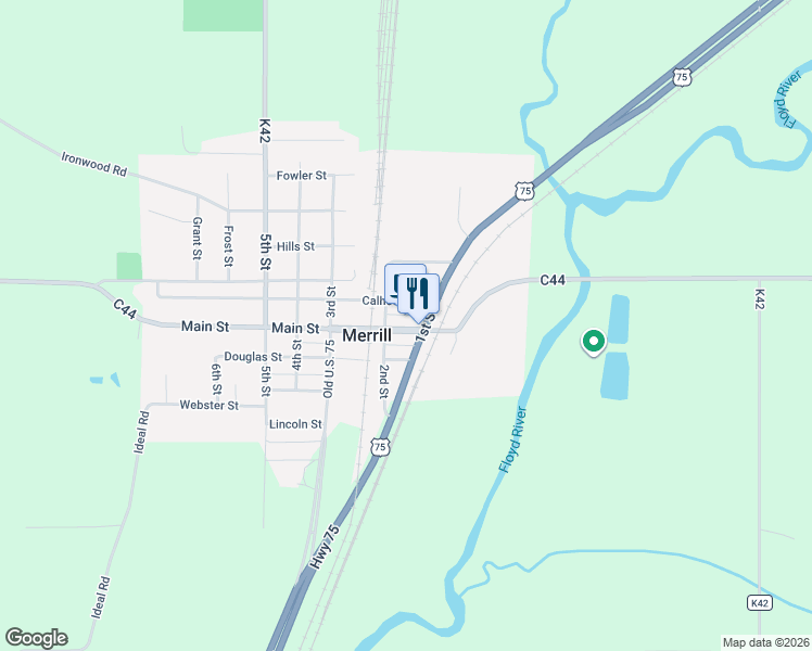 map of restaurants, bars, coffee shops, grocery stores, and more near 398 2nd Street in Merrill