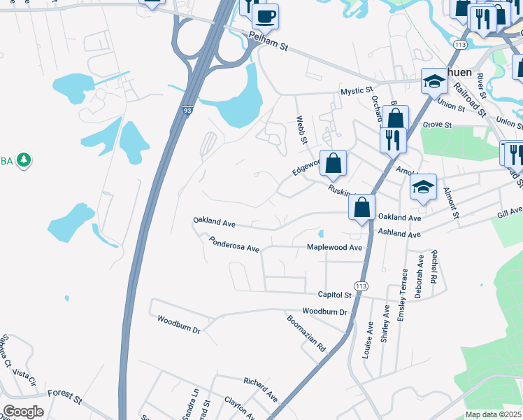 map of restaurants, bars, coffee shops, grocery stores, and more near 144 Edgewood Avenue in Methuen