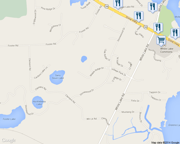 map of restaurants, bars, coffee shops, grocery stores, and more near 7651 Maple Ridge Ct in Clarkston