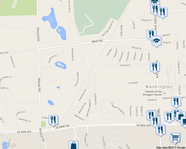 map of restaurants, bars, coffee shops, grocery stores, and more near 57721 Yorkshire Court in Washington