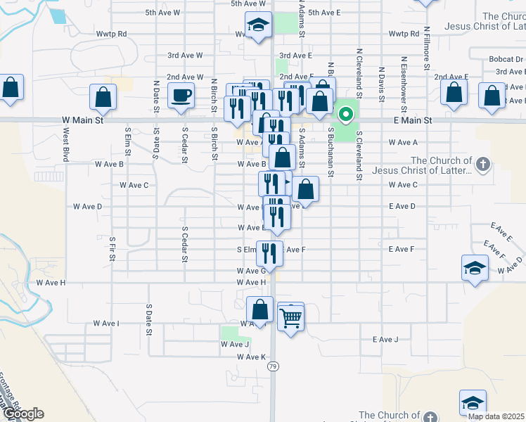 map of restaurants, bars, coffee shops, grocery stores, and more near 111 West Avenue D in Jerome