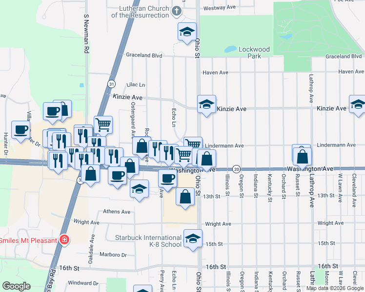 map of restaurants, bars, coffee shops, grocery stores, and more near 1101 Crab Tree Circle in Racine