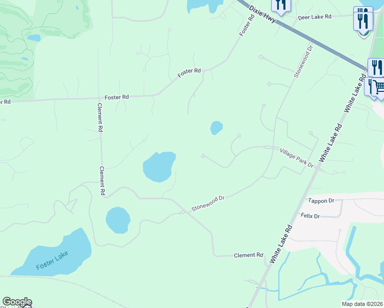 map of restaurants, bars, coffee shops, grocery stores, and more near 7549 Maple Ridge Drive in Clarkston