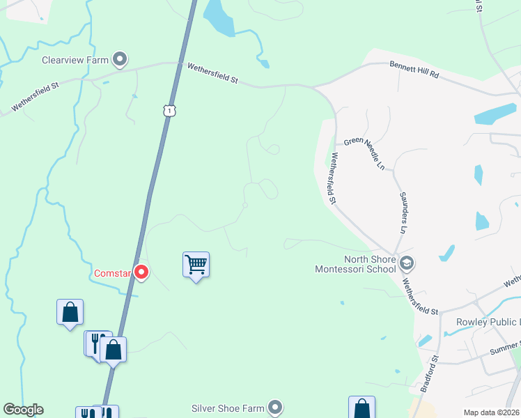 map of restaurants, bars, coffee shops, grocery stores, and more near 19 Oak Ledge Circle in Rowley