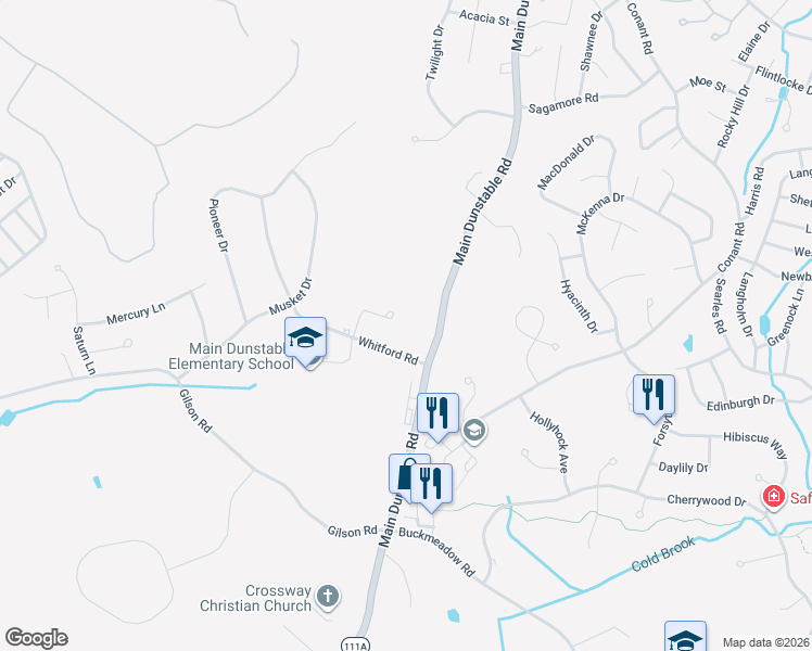 map of restaurants, bars, coffee shops, grocery stores, and more near 447 Main Dunstable Road in Nashua